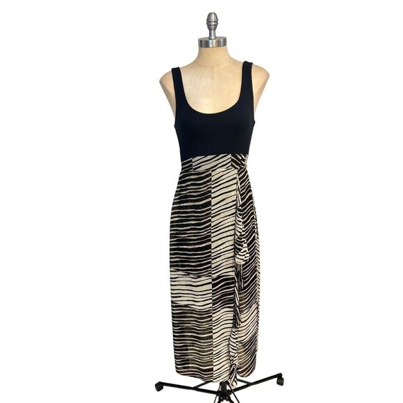 Cabi Cha Cha Ruffle Geometric Maxi Dress #5266 Black Tan Beige Size XS - Picture 3 of 7